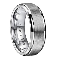 6mm 8mm Tungsten Rings for Men Women Engagement Wedding Bands Stepped Beveled Edges I Love You Engraved Comfort Fit