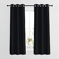 NICETOWN Black Curtains for Boys Room - Blackout Thermal Insulated Window Treatment Solid Grommet Room Darkening for Bedroom/Night Shift (Set of 2, W37 x L63)