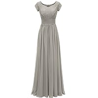 Modest V Neckline Empire Waist Chiffon Bridesmaid Gown Evening Prom Dresses Size 16- Gray