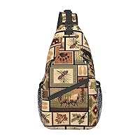 Wild Animals Printed Canvas Sling Bag Crossbody Backpack, Hiking Daypack Chest Bag For Women Men