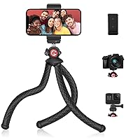 Phone Tripod, Flexible Tripod for iPhone, Android Cell Phone and Camera, Portable Small Tripod with 7 Aluminum Cores & Universal Clip for Video Recording/Vlogging/Selfie Black