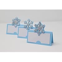 Snowflakes Place Cards, 12pcs, Winter Theme Party, Frozen Theme, Food Cards (Light Blue & Silver)