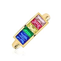 Personalized Engrave Unisex Colorful pride month Couples Channel Set CZ Rainbow 1/2 Eternity Ring LGBTQ Wedding Band Ring Men Women Silver Tone Gold Tone Stainless Steel 8MM Comfort fit Customizable