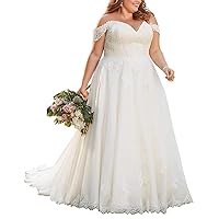Women's Plus Size Ball Gown Wedding Dresses for Bride Lace Off Shoulder Bridal Gowns Long