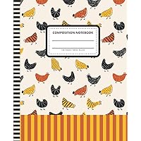 Chicken Composition Notebook Wide Ruled: 7.5 x 9.25 Blank Paper / 108 Pages / Stationery Gift for Note Taking - Writing - Doodles / Boho Colorful Farm Bird Art Pattern Theme Cover