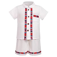 ODASDO Baby Boy Toddler Kids Traditional Mexican Style Outfits Casual Button Down Short Sleeved Shirt Shorts Set 1-6 Years