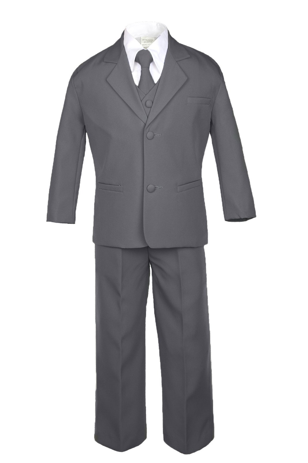 7pc Formal Boy Dark Gray Suits Extra Satin Brown Vest Necktie Set S-20 (18)
