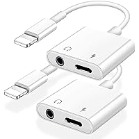 2 Pack Headphone Adapter for iPhone [Apple MFi Certified] 2 in 1 Lightning to 3.5mm AUX Audio + Charger Splitter Support for iPhone 14/13/12/11/XS/XR/X 8/iPad, Support All iOS System