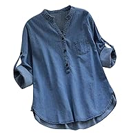 Womens Tops Dressy Casual Linen Shirt Oversized High Low Button Down Long Sleeve Blouse Tunic Plaid Jacket Shacket