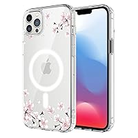 Magnetic Sakura Case for iPhone 14 Plus Compatible with MagSafe Wireless Charging Cute Cherry Blossom Design Shockproof Anti-Scratch Cover for Men&Women (Clear) for iPhone 14 Plus