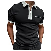 Pocket Polo Shirts for Men, Men's Summer Pocket Panel Lapel T-Shirt Men Zipper Shirt Slim Fit Casual Short Sleeve Golf Tops