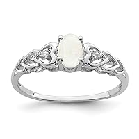 925 Sterling Silver Polished Open back Simulated Opal and Diamond Ring Measures 2mm Wide Jewelry Gifts for Women - Ring Size Options: 10 5 6 7 8 9