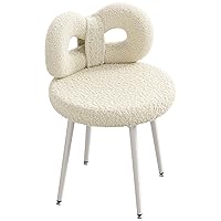 ROOMTEC Vanity Chair with Back No Wheels, Small Modern Upholstered Accent Chair with Cute Bow Backrest for Bedroom Living Room, Comfy Desk Chair for Girls/Women/Kids Makeup Reading Dining,White