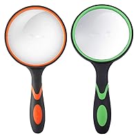 Handheld Magnifying Glass, 2-Pack 10X Shatterproof 100mm Magnifying Lens Thickened Rubbery Frame with Non-Slip Soft Handle for Seniors Reading, Kids Exploring Nature