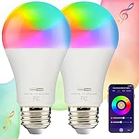 HVS Smart Light Bulbs, 9W Equivalent 60W A19 E26 RGBW Color Changing LED Light Bulbs, Music Sync App 2.4GHz WiFi Dimmable Tunable White Work with Alexa Google Assistant, 2 Pack