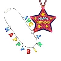 Bundle 1 PC Huge Birthday Star Charm Beaded Necklace and 1 PC Multicolor Happy Birthday LED Lights Necklace