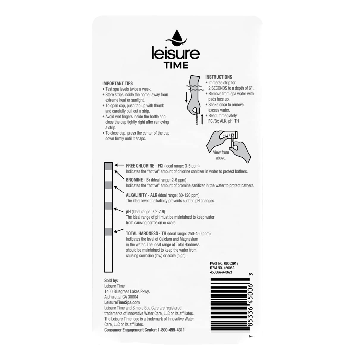 LEISURE TIME 45006A Spa & Hot Tub Test Strips for Chlorine and Bromine