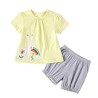 New Born Baby Items Toddler Girls Short Sleeve Rabbit Cartoon Prints Tops Shorts Two Piece Casual (Yellow, 6-9 Months)