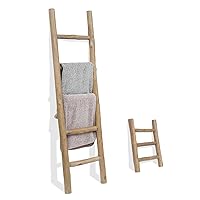 Rustic Farmhouse Blanket Ladder and Mini Countertop Towel Ladder Set, Fully Assembled Wood Decor for Home Storage and Display, Brown