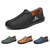 Men's Low-top Breathable Flats Leather Slip on Loafers,Summer Fashion Sneakers Boat Shoes Comfortable Hand-Sewn Moccasins Driving Shoes
