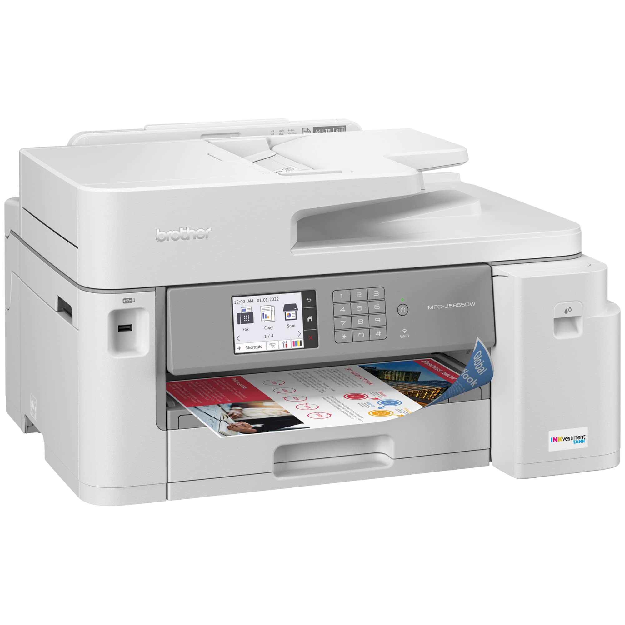 Brother MFC-J5855DW INKvestment Tank Color Inkjet All-in-One Printer with up to 1 Year of Ink in-box1 and to 11” x 17” Printing Capabilities