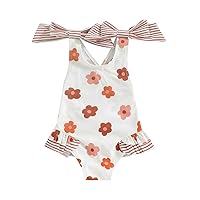 Toddler Girl One Piece Swimsuit Floral Sleeveless Backless Bowknot Bathing Suit Kids Girl Ruffled Swimwear Beachwear