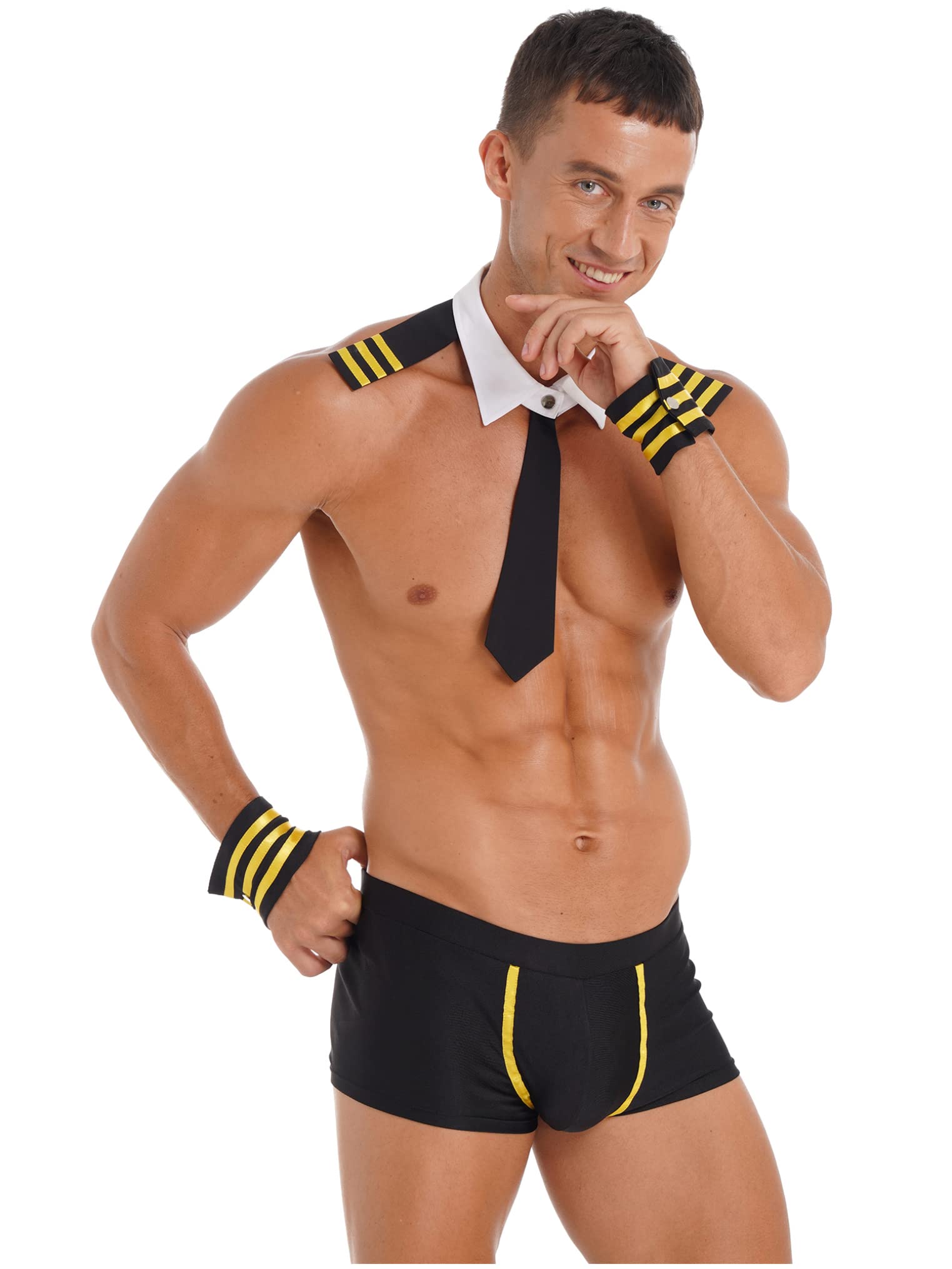 ACSUSS Men's Sailor Halloween Cosplay Costume Lingerie Outfit Boxer Briefs Collar Cuffs Set