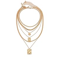 Gold Layered Necklaces for Women,Gold Plated Choker Y Pendant Necklace Multilayer Bar Disc Pearl Diamond Snake Chain Layering Necklace for Gift