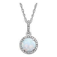 925 Sterling Silver Opal and .01 Dwt Diamond Necklace Jewelry for Women