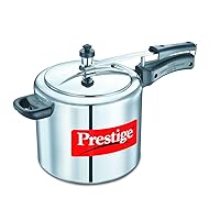 Prestige PRNPC5 Nakshatra Plus 5-Liter Flat Base Aluminum Pressure Cooker for Gas and Induction Stove, Medium, Silver