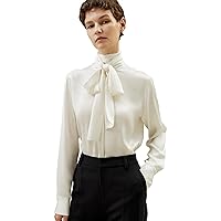 LilySilk Womens Pure Silk Shirt Ladies 22MM Mulberry Silk Bow Tie Blouse with Turtleneck Ribbon Versatile Casual Work