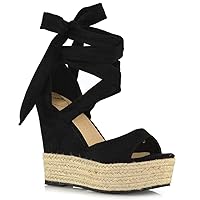Womens High Wedge Heel Sandals Ladies Lace Up Espadrilles Platform Strappy Shoes Size 3-8