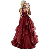Sexy V-Neck Prom Party Dress Halter Ruffles Tiered Ball Gown Plus Size 2024 Evening Gown