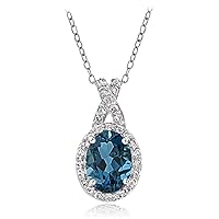 B. BRILLIANT Sterling Silver Genuine, Created or Simulated Gemstone & White Topaz X & Oval Drop Necklace for Women Girls