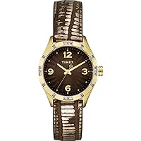 Timex Womens T Series Brown Dial Diamond Encrusted Bezel Distressed Leather Watch T2M599