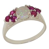 14k White Gold Real Genuine Opal & Ruby Womens Cluster Anniversary Ring