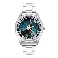 Magic Night Howling Moon Wolf Men's Wrist Watches Metal Watch Band Business Watch Simple Steel Band Watch