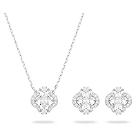 Swarovski Necklace and Earrings Stud Set, Clover Designs, Floating Clear Crystals, Rhodium Plated Settings, from the Sparkling Dance Collection