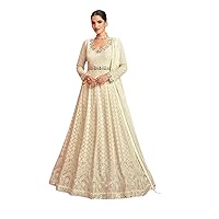 Indian wedding Pastel & glamorous off white Georgette embroidery Anarkali muslim abaya 3851
