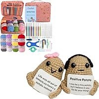 Cdrompy 65Pcs Crochet Kit,Crochet Kit for Beginners,2pcs Positive Potato,Crochet Kit for Beginners with Step-by-Step Video Tutorials
