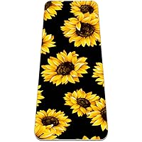 Adorable Sunflower Pattern Black Background Premium Thick Yoga Mat Non Slip for Home Exercise Fitness Yoga and Pilates (72