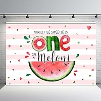 MEHOFOND 7x5ft Summer Sweetie One in A Melon Backdrop Watermelon Girl 1st Birthday Party Banner Supplies Fruits Pink Stripes Red and Green Confetti Photography Background Photobooth Props
