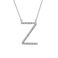 Sterling Silver Initial Diamond Studded Alphabet Name Letters A-Z Fashion Pendant Necklace Personalized Love Gift Jewelry for Women Men Girl Kids (I-J,I2)