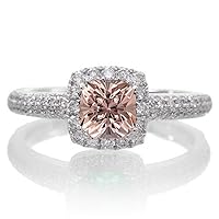 2 Carat Vintage Halo Morganite and Diamond Engagement Ring on 10k White Gold