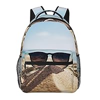 Casual Laptop Backpack Lightweight Sunglasses On Beach Canvas Backpack For Women Man Travel Daypack With Side Pocket