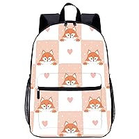 Cute Fox Checked Pattern Laptop Backpack for Men Women 17 Inch Travel Daypack Lightweight Shoulder Bag