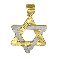 10k Gold Dc Two tone Textured Mens Religious Judaica Star of David Height 44.5mm X Width 28.4mm Religious Charm Pendant Necklace Pendan Jewelry for Men