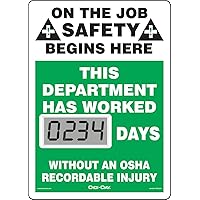 AccuformNMC Mini Digi-Day Battery Powered Electronic Safety Scoreboard SCL234, Tracks Department Days Without An OSHA Recordable Injury, 14”L x 10”W x 1”D, Bright LCD Display, Made in USA