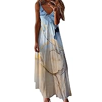 Summer Dresses for Women Sexy Deep V Maxi Dress Sleeveless Bohemian Sundress Spaghetti Strap Beach Party Long Dress