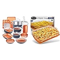 Gotham Steel 20 Piece Pots & Pans Set Complete Kitchen Cookware & Baking Pans & Crisper Tray for Oven, 2 Piece Nonstick Copper Crisper Tray & Basket, Air Fry in your Oven, Great for Baking